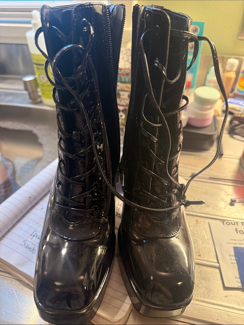 Women’s Black Patent Lace-Up Platform Boots